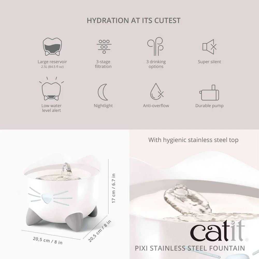Catit PIXI Stainless Steel Water Drinking Fountain - Image 2