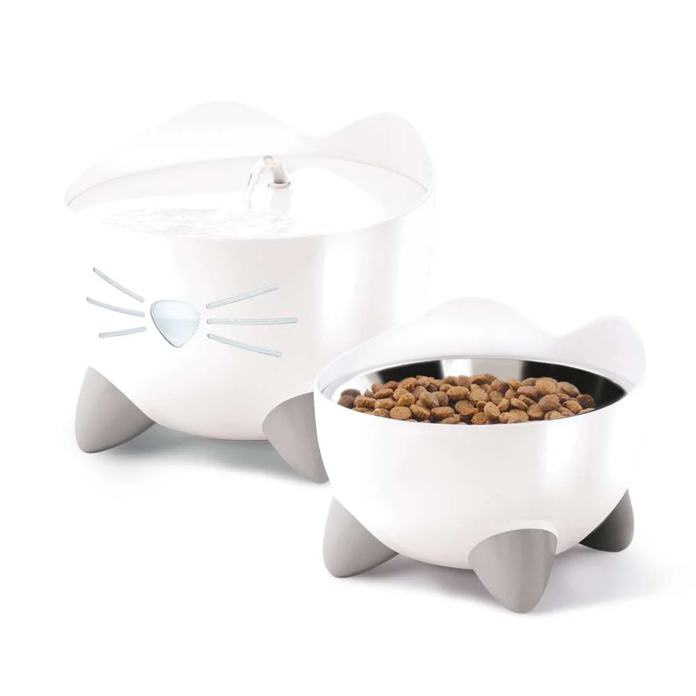 Catit PIXI White Fountain & Feeding Dish Combo Kit