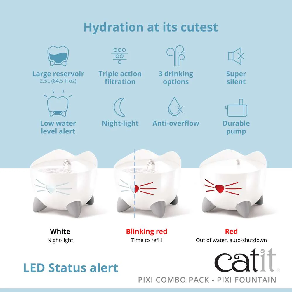 Catit PIXI White Fountain & Feeding Dish Combo Kit - Image 3
