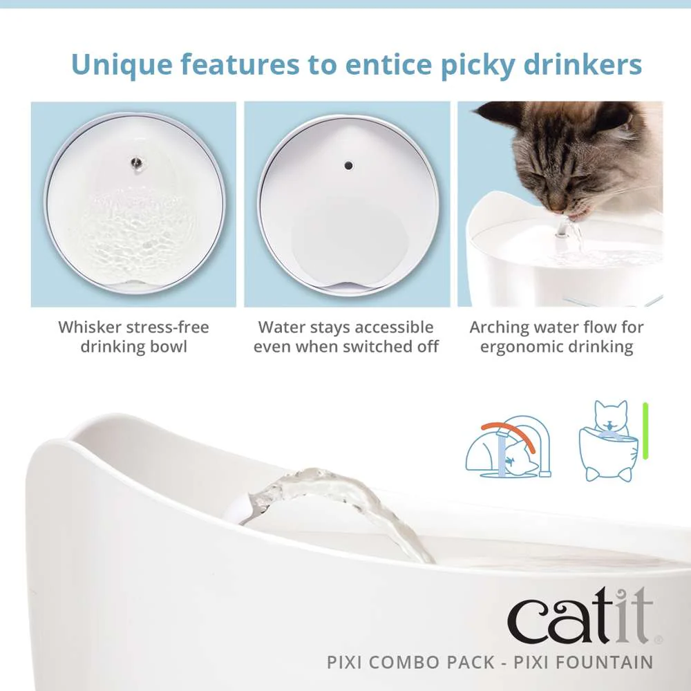 Catit PIXI White Fountain & Feeding Dish Combo Kit - Image 5