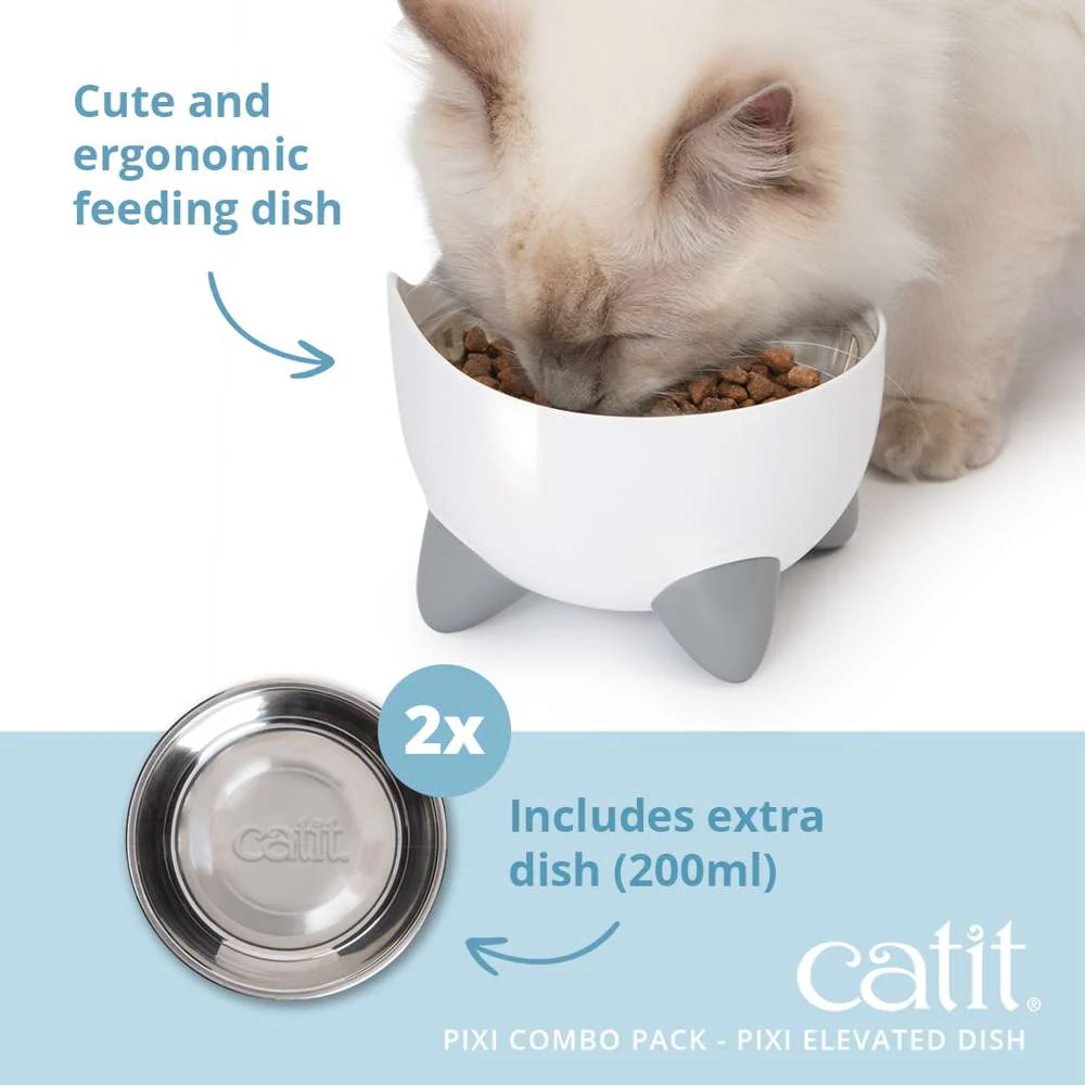 Catit PIXI White Fountain & Feeding Dish Combo Kit - Image 6
