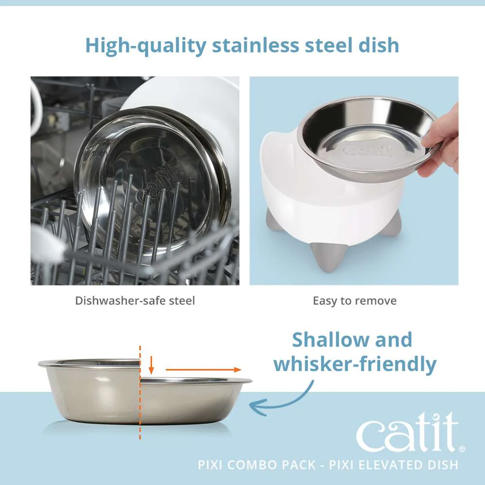 Catit PIXI White Fountain & Feeding Dish Combo Kit - Image 7