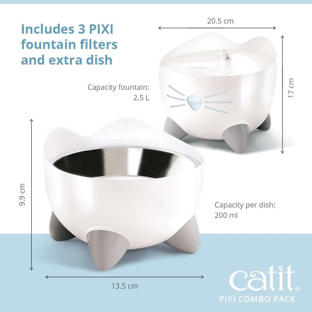 Catit PIXI White Fountain & Feeding Dish Combo Kit - Image 8
